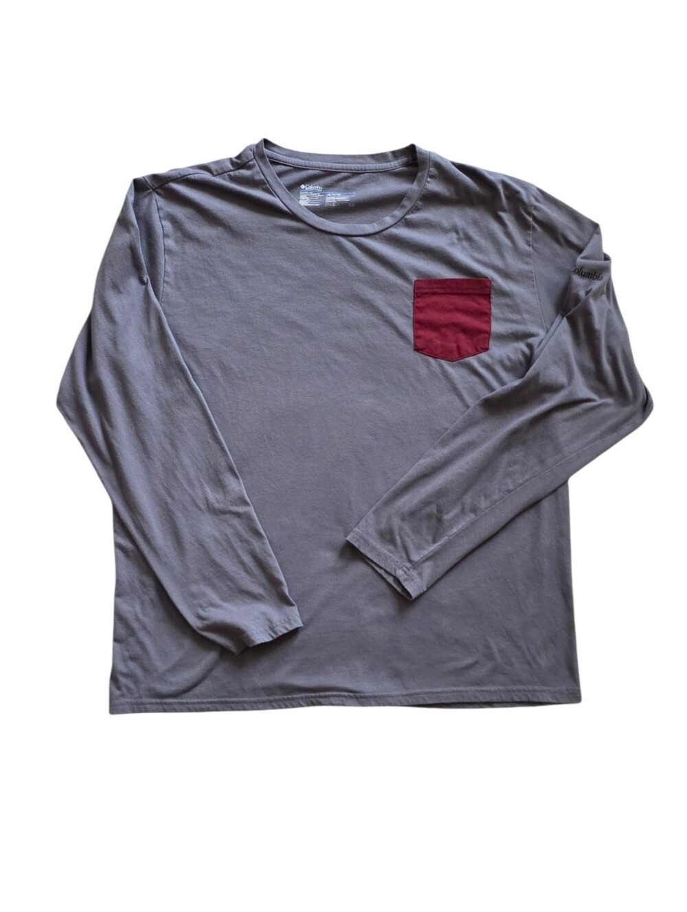 Columbia XL Gray Red Pocket Outdoor Hiking Long Sleeve Pocket Tee Extra Large